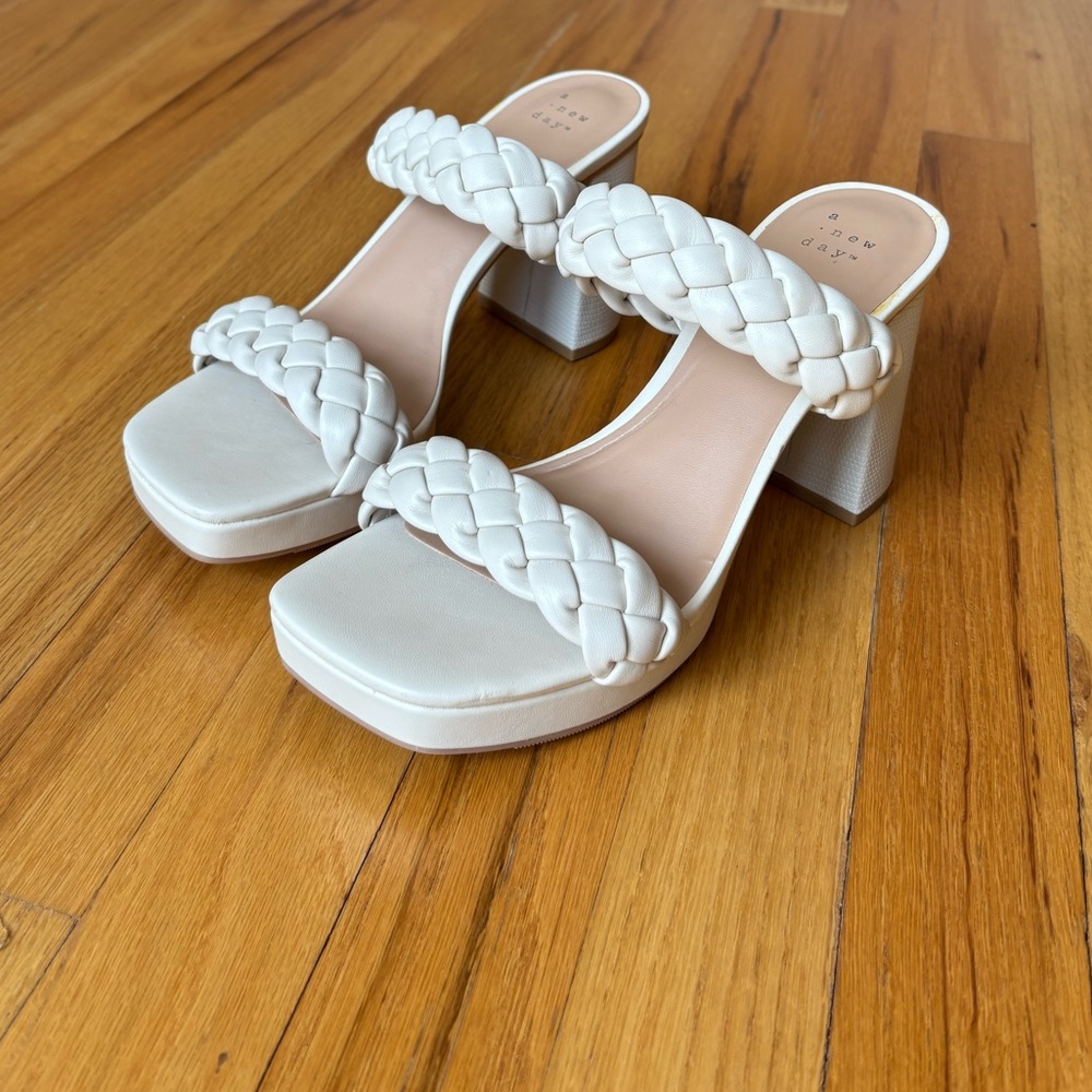 Women's White Braided Heeled Sandals